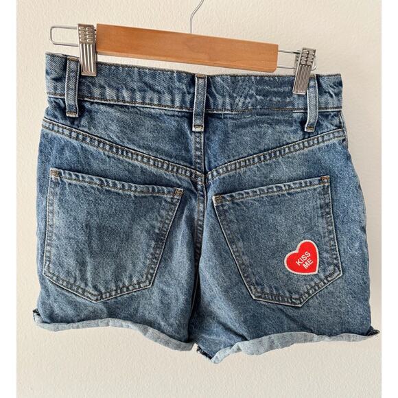 Revice Denim Patch Work High Rise Jean Shorts Stone Washed Blue - Picture 3 of 7
